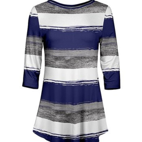 Lily Striped 3/4 Sleeve Tunic Top - Picture 1 of 6